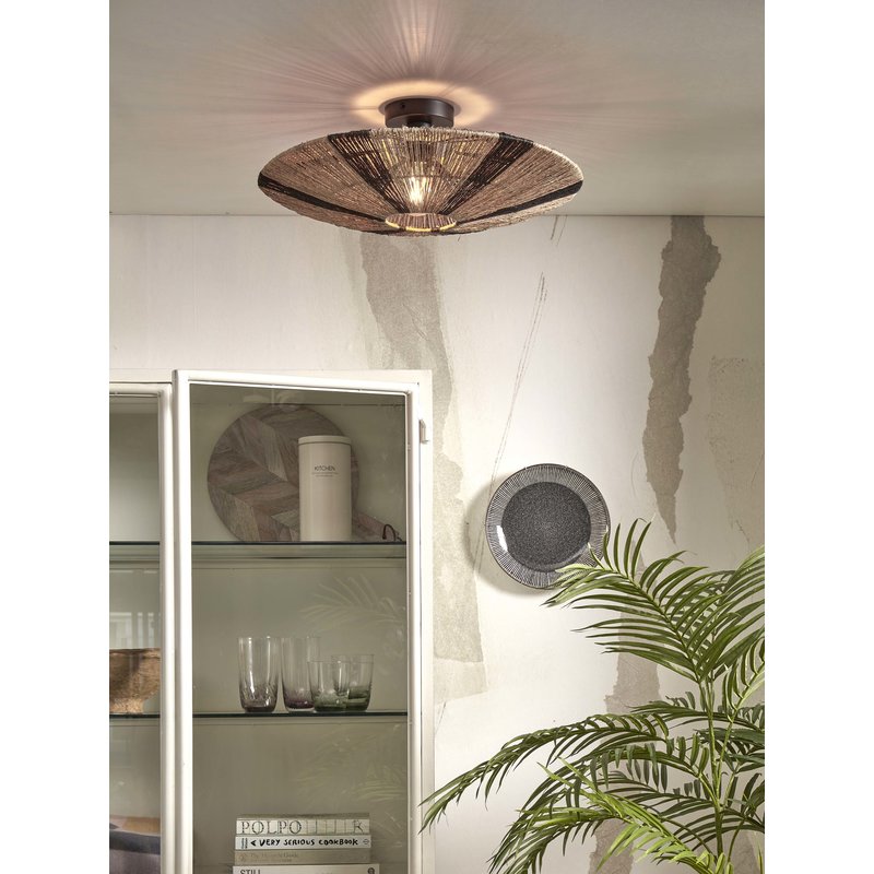 Good&Mojo-collectie Ceiling lamp Iguazu jute/flat L dia.55xh.14cm. black/natural
