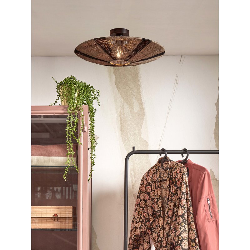 Good&Mojo-collectie Ceiling lamp Iguazu jute/flat L dia.55xh.14cm. black/natural