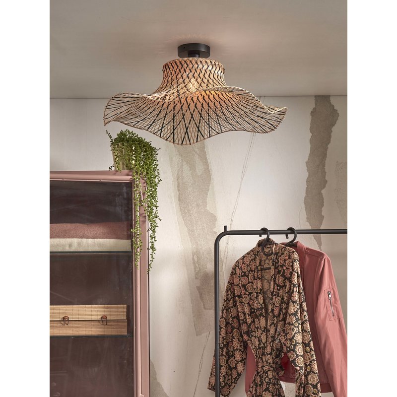 Good&Mojo-collectie Ceiling lamp Ibiza bamboo wavy dia.65xh.20cm black/natural. L