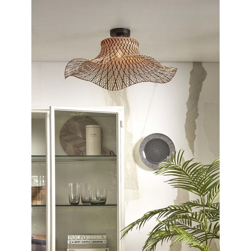 Good&Mojo-collectie Ceiling lamp Ibiza bamboo wavy dia.65xh.20cm black/natural. L