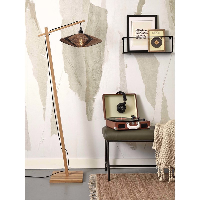 Good&Mojo-collectie Vloerlamp Iguazu naturel bamboe en jute 40 cm zwart/naturel S