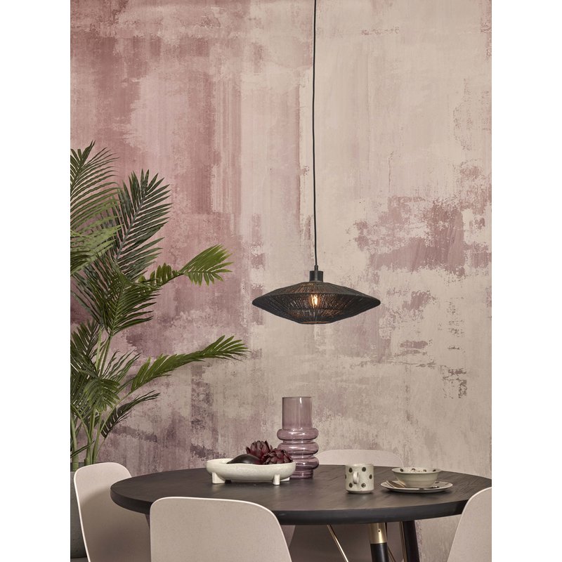 Good&Mojo-collectie Hanglamp Iguazu jute disc zwart S