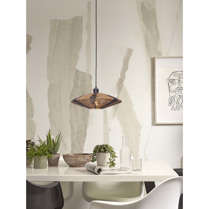 Good&Mojo-collectie Hanglamp Iguazu jute disc zwart/naturel S