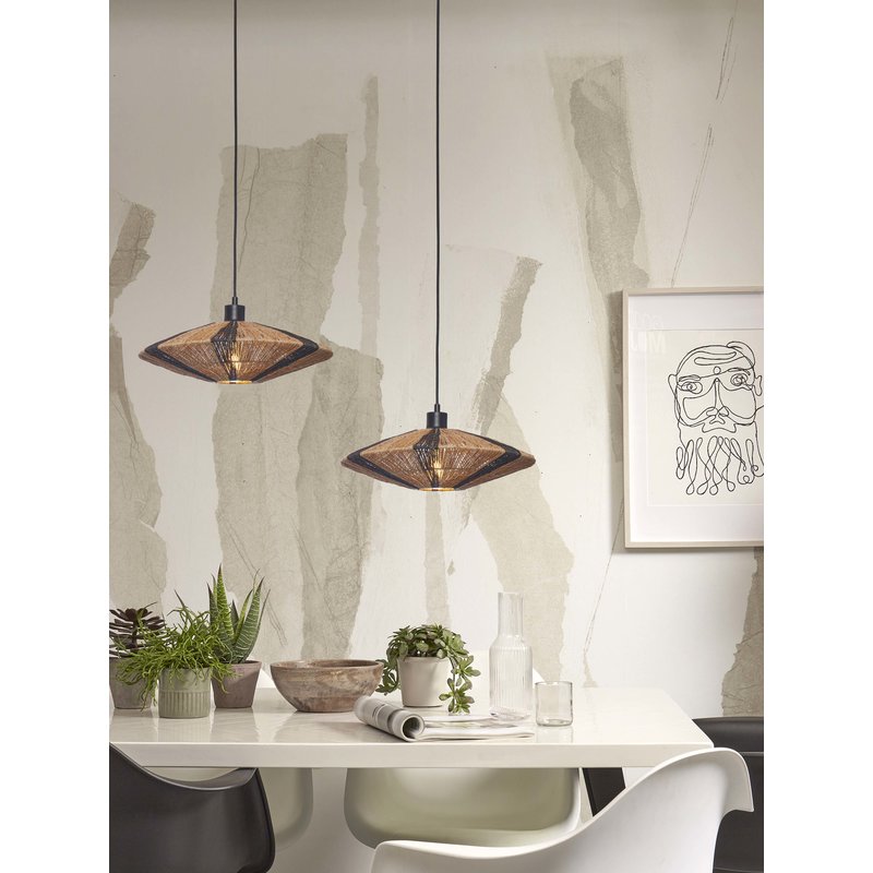 Good&Mojo-collectie Hanglamp Iguazu jute disc zwart/naturel S