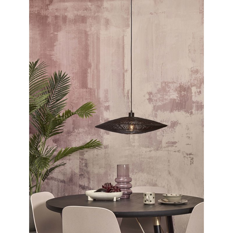 Good&Mojo-collectie Hanglamp Iguazu jute disc zwart L