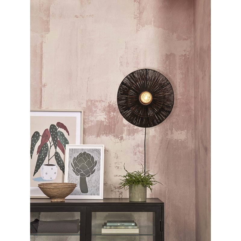 Good&Mojo-collectie Wall lamp Iguazu jute/disc S dia.40xh.12cm. black