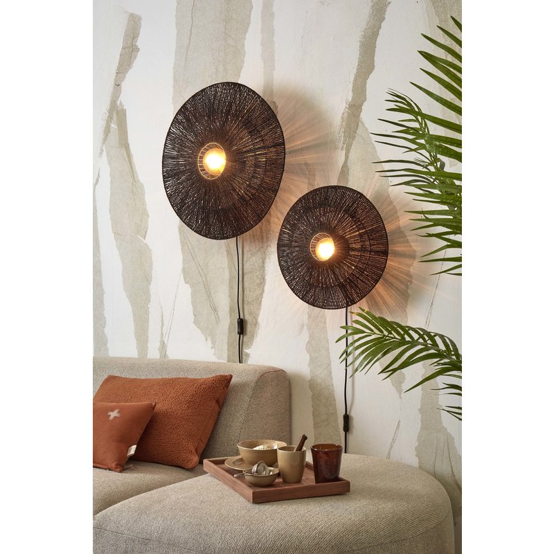 Good&Mojo-collectie Wall lamp Iguazu jute/disc S dia.40xh.12cm. black