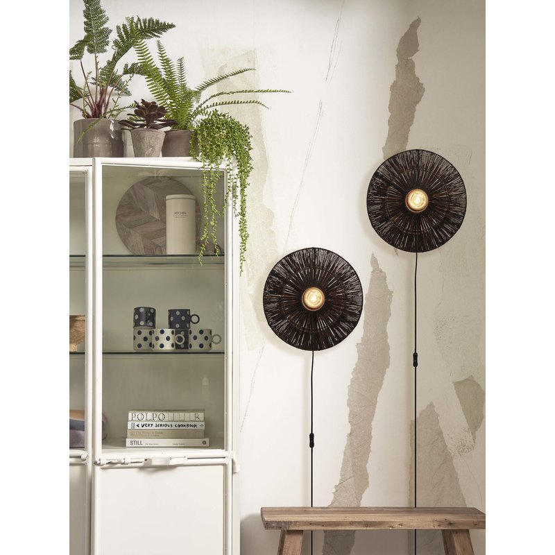 Good&Mojo-collectie Wall lamp Iguazu jute/disc S dia.40xh.12cm. black