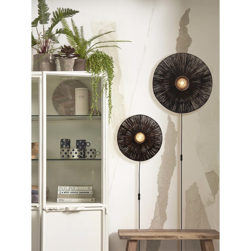 Good&Mojo-collectie Wall lamp Iguazu jute/disc S dia.40xh.12cm. black