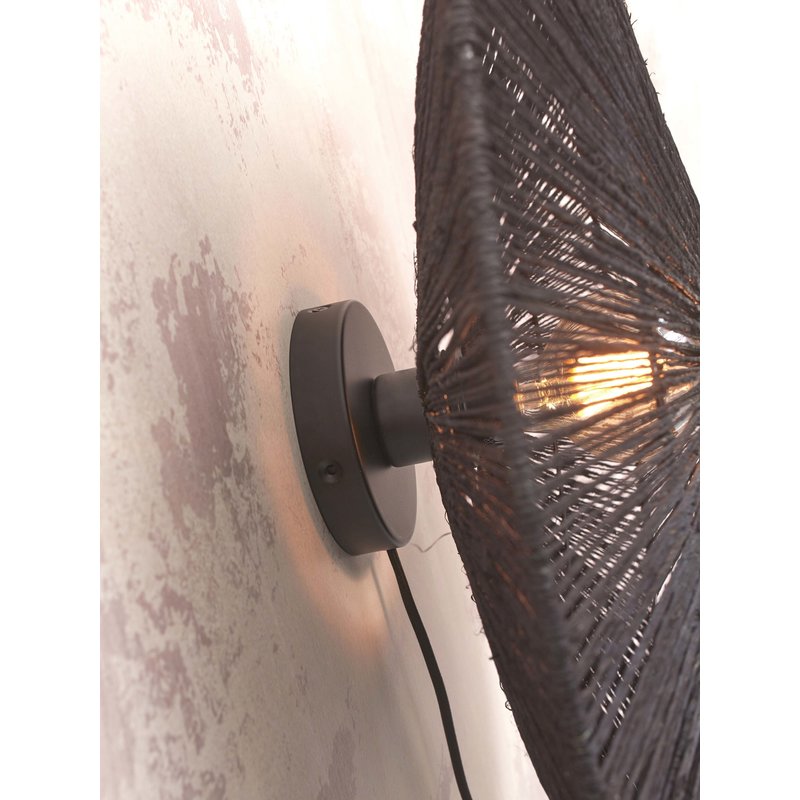 Good&Mojo-collectie Wall lamp Iguazu jute/disc S dia.40xh.12cm. black