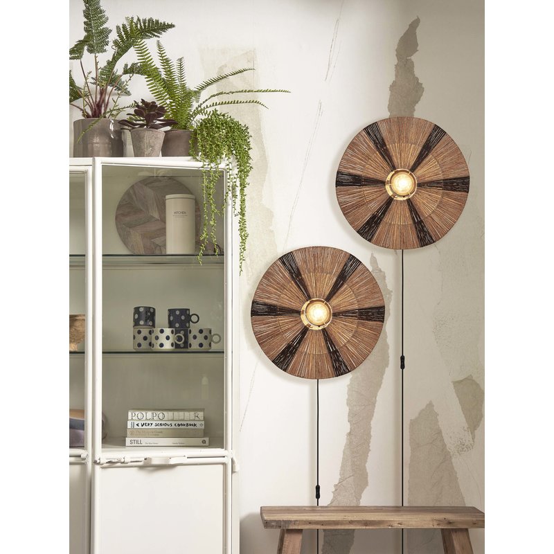 Good&Mojo-collectie Wall lamp Iguazu jute/disc L dia.55xh.14cm. black/natural