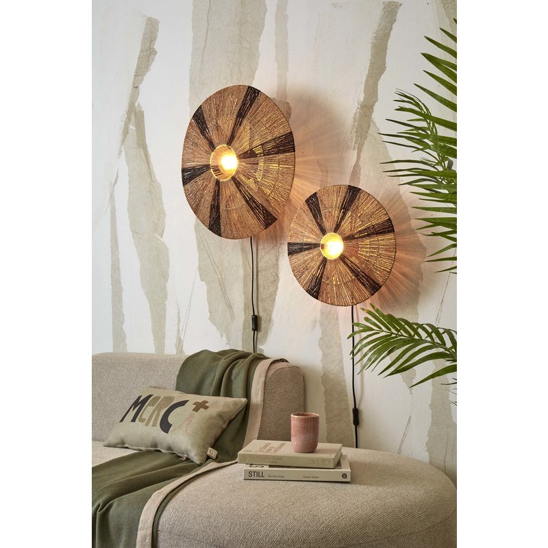 Good&Mojo-collectie Wall lamp Iguazu jute/disc L dia.55xh.14cm. black/natural