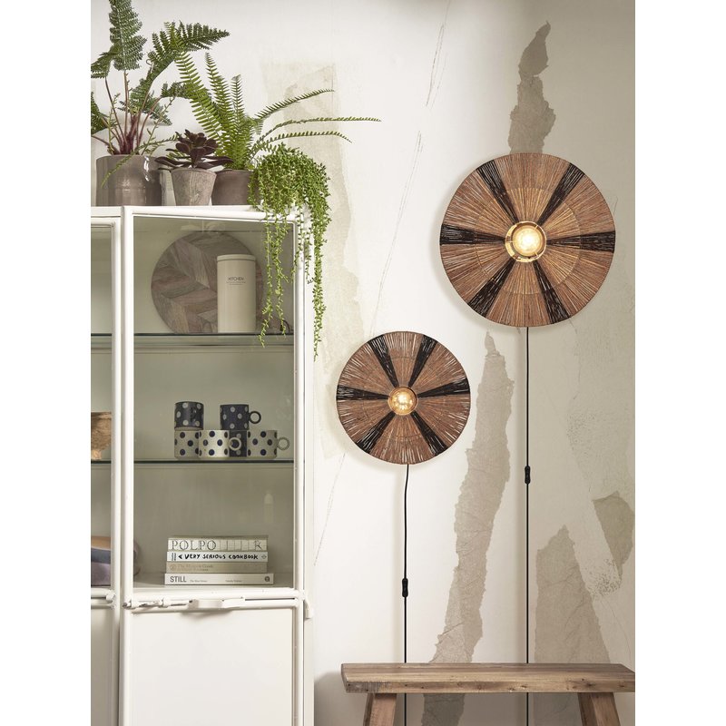Good&Mojo-collectie Wall lamp Iguazu jute/disc L dia.55xh.14cm. black/natural