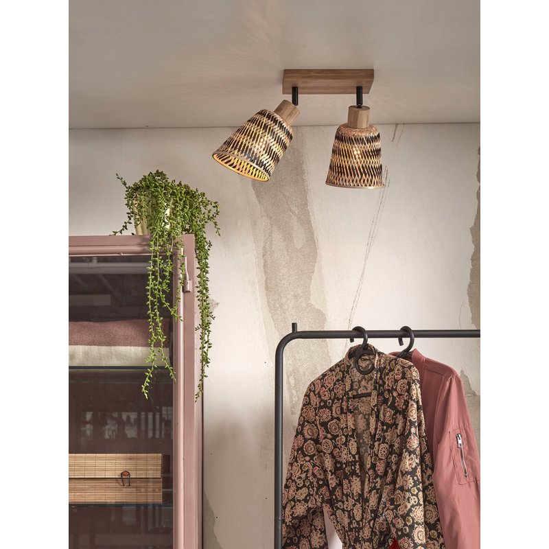 Good&Mojo-collectie Plafonniere Java 2-kap naturel bamboe zwart/naturel