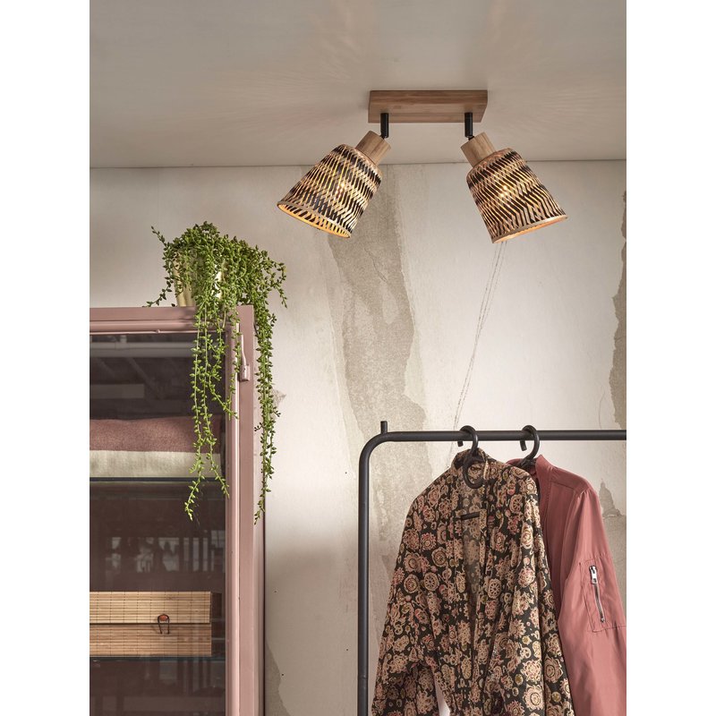 Good&Mojo-collectie Plafonniere Java 2-kap naturel bamboe zwart/naturel