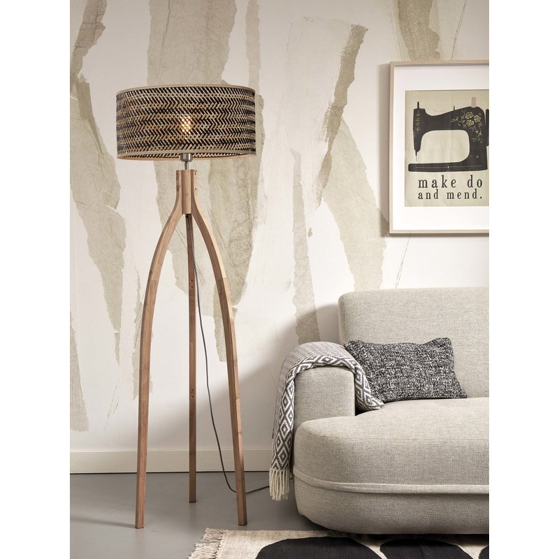 Good&Mojo-collectie Floor lamp Java 3-legs bamboo nat. h.150cm/shade dia.50xh.22cm. bl/nat.