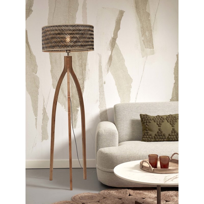 Good&Mojo-collectie Floor lamp Java 3-legs bamboo nat. h.150cm/shade dia.50xh.22cm. bl/nat.