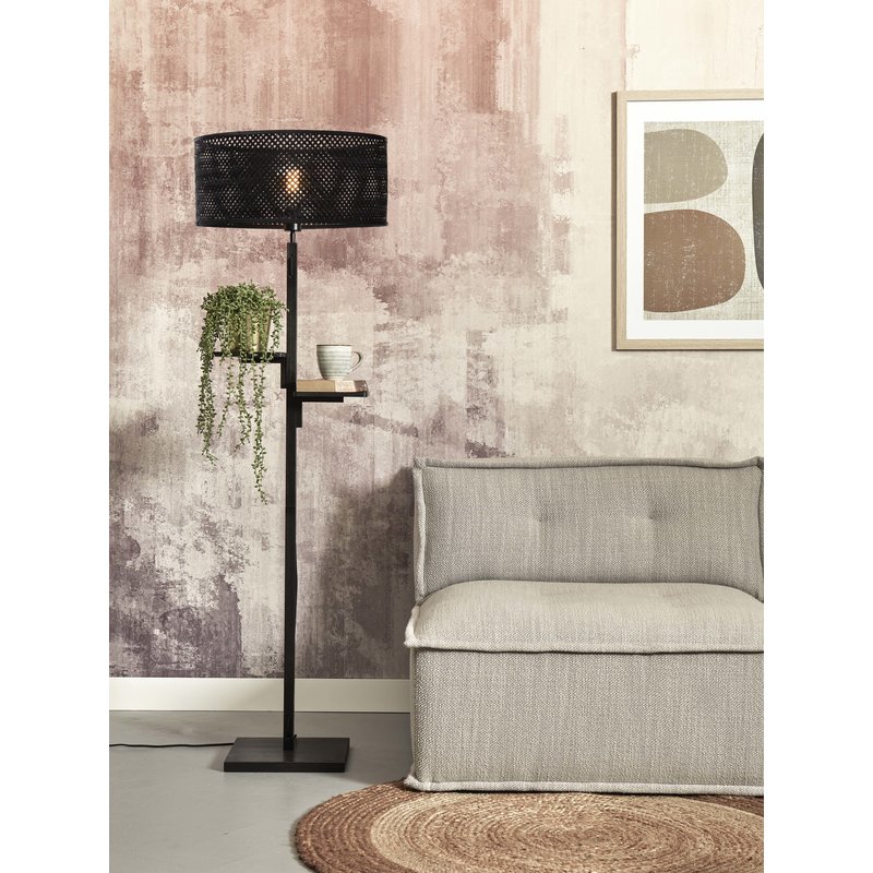 Good&Mojo-collectie Floor lamp Java shelves bamboo bl. h.158cm/shade dia.50xh.22cm. bl.