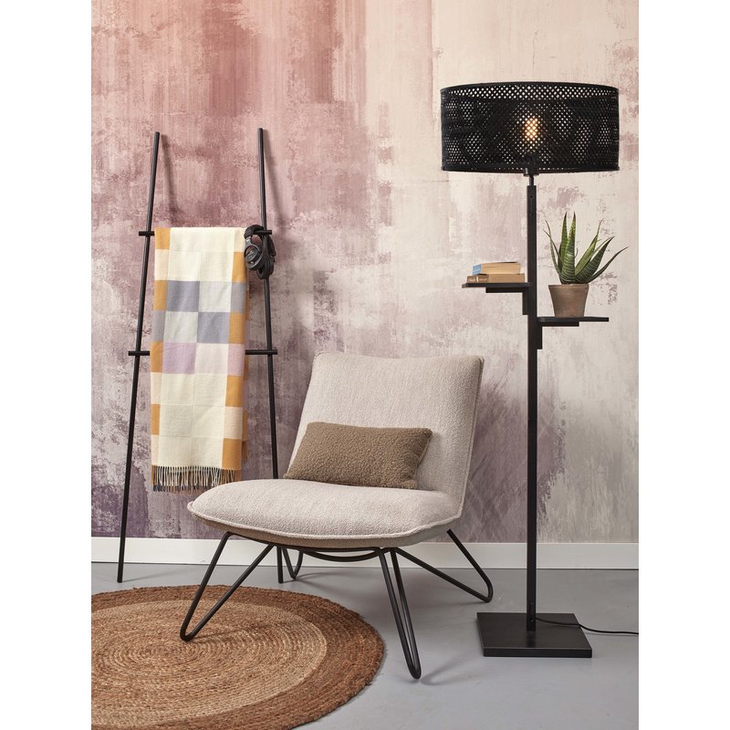 Good&Mojo-collectie Floor lamp Java shelves bamboo bl. h.158cm/shade dia.50xh.22cm. bl.