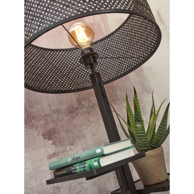 Good&Mojo-collectie Floor lamp Java shelves bamboo bl. h.158cm/shade dia.50xh.22cm. bl.