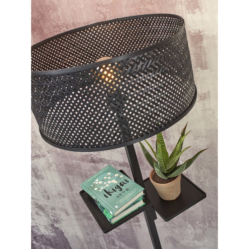 Good&Mojo-collectie Floor lamp Java shelves bamboo bl. h.158cm/shade dia.50xh.22cm. bl.