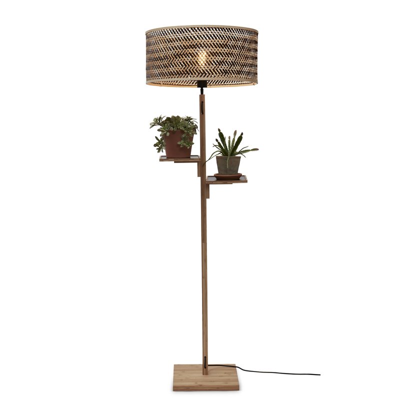 Good&Mojo-collectie Vloerlamp Java naturel bamboe met plankje zwart/naturel