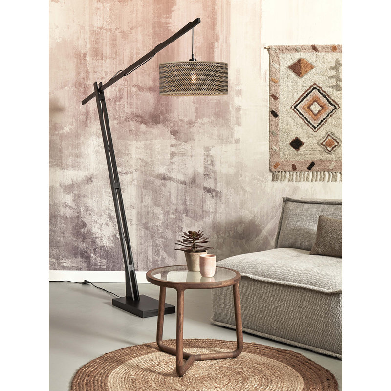 Good&Mojo-collectie Floor lamp Java XL bamboo bl. h.207cm/shade dia. 50xh.22cm. bl/nat.