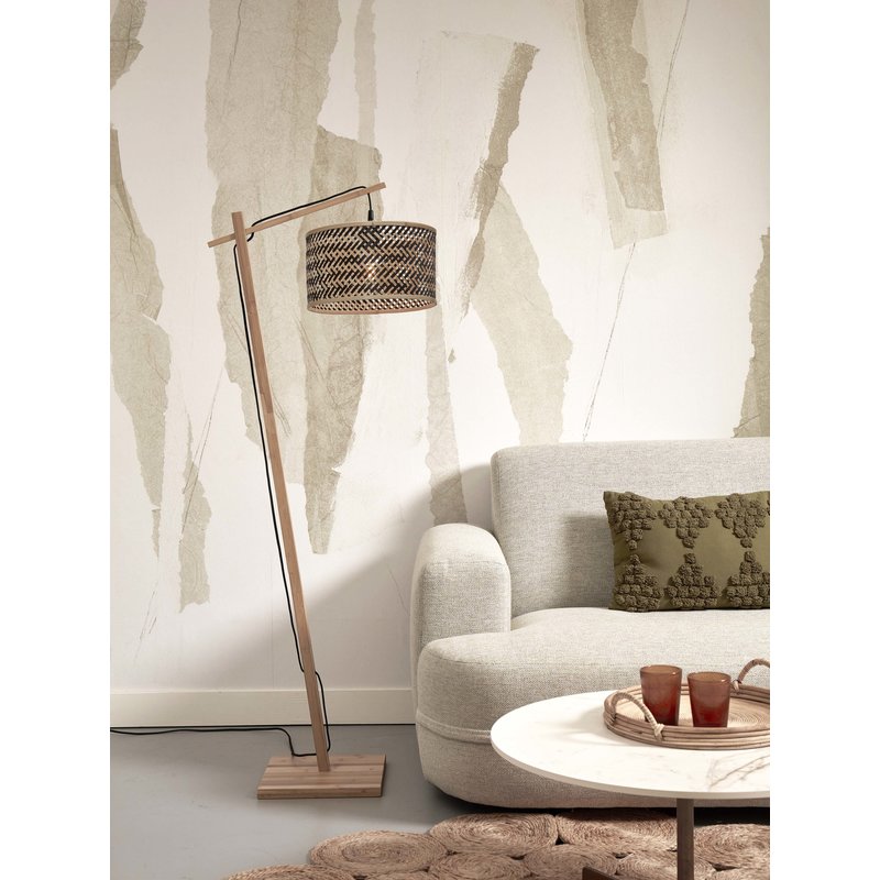 Good&Mojo-collectie Floor lamp Java S bamboo nat. h.150cm/shade dia.32xh.18cm. bl/nat.