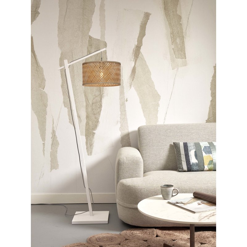 Good&Mojo-collectie Floor lamp Java S bamboo white h.150cm/shade dia.32xh.18cm. nat.