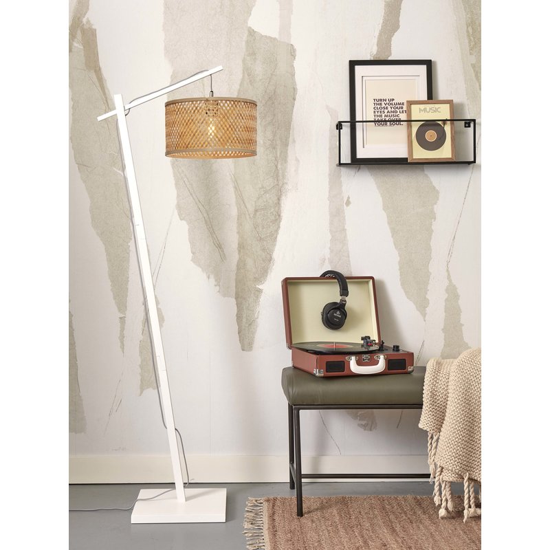 Good&Mojo-collectie Floor lamp Java S bamboo white h.150cm/shade dia.32xh.18cm. nat.
