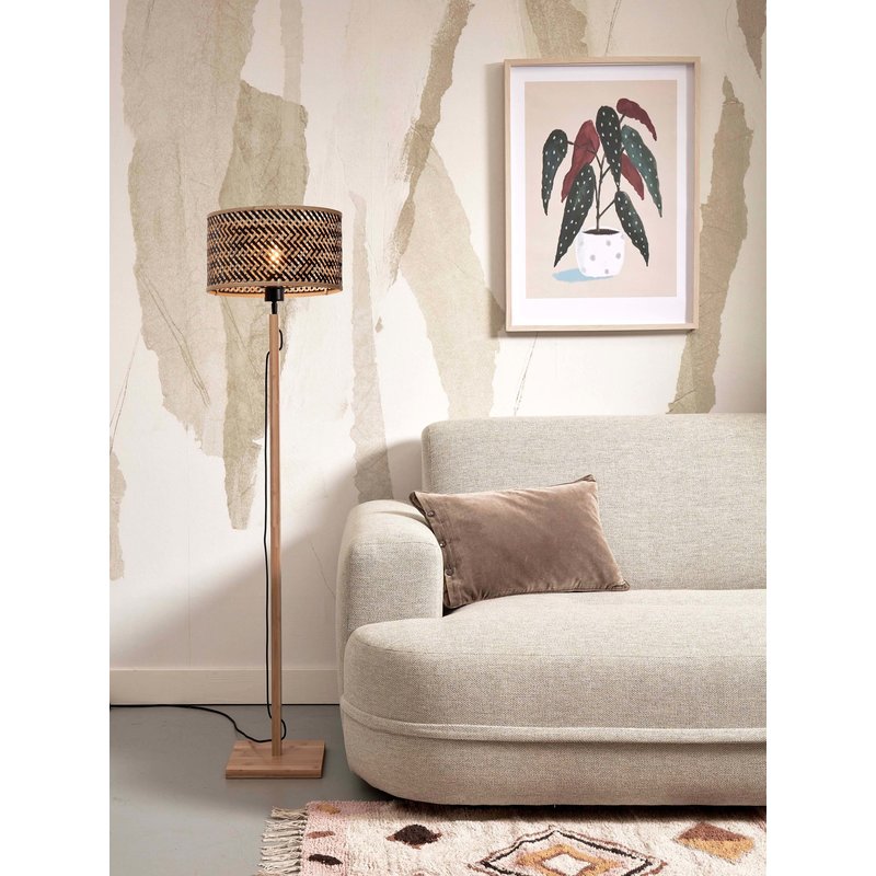 Good&Mojo-collectie Floor lamp Java straight bamboo nat h.128cm/shade dia.32xh.18cm bl/nat.