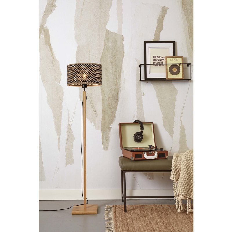 Good&Mojo-collectie Floor lamp Java straight bamboo nat h.128cm/shade dia.32xh.18cm bl/nat.