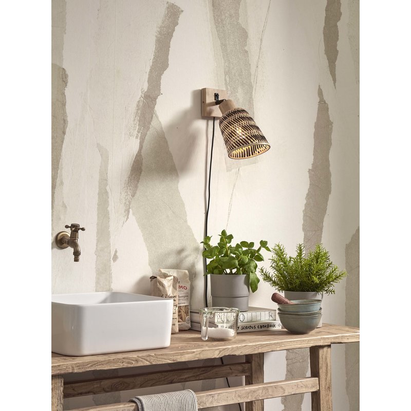 Good&Mojo-collectie Wandlamp Java naturel bamboe zwart/naturel