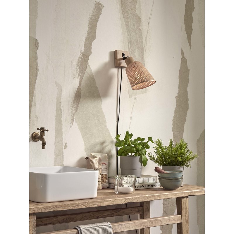 Good&Mojo-collectie Wall lamp Java bamboo nat. dia.10x10cm/shade 15x17cm. nat.