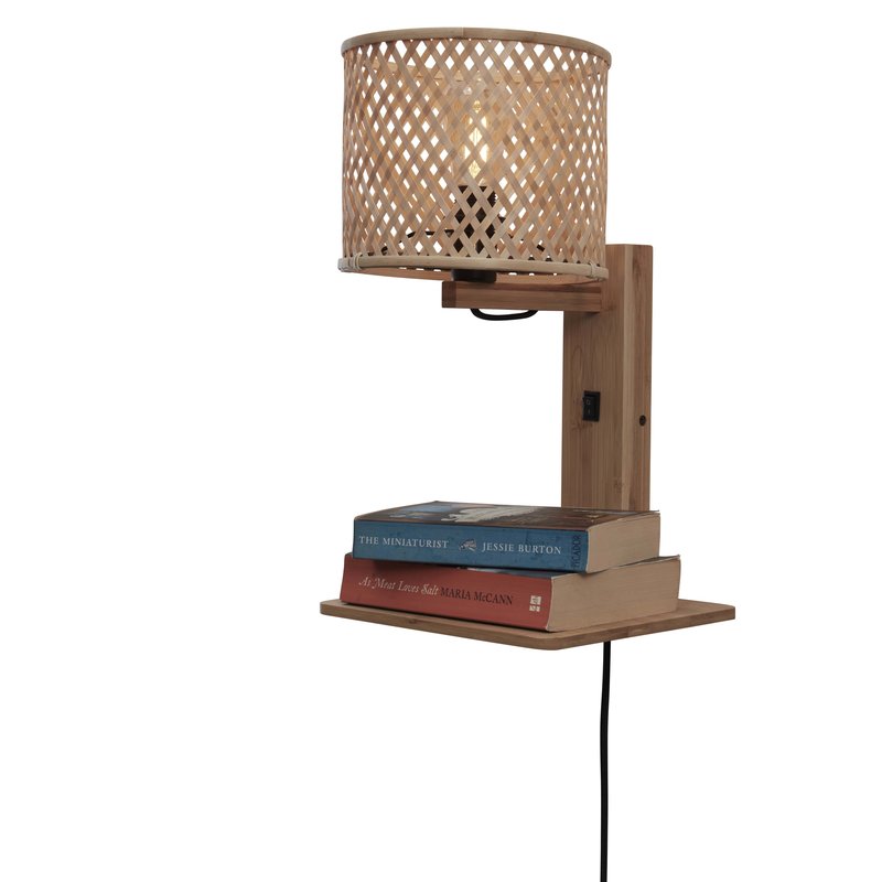 Good&Mojo-collectie Wall lamp Java shelf bamboo nat. h.65cm/shade dia.18xh.15cm. nat.