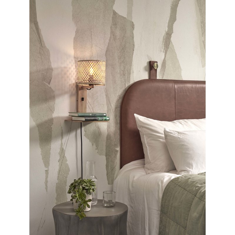 Good&Mojo-collectie Wall lamp Java shelf bamboo nat. h.65cm/shade dia.18xh.15cm. nat.