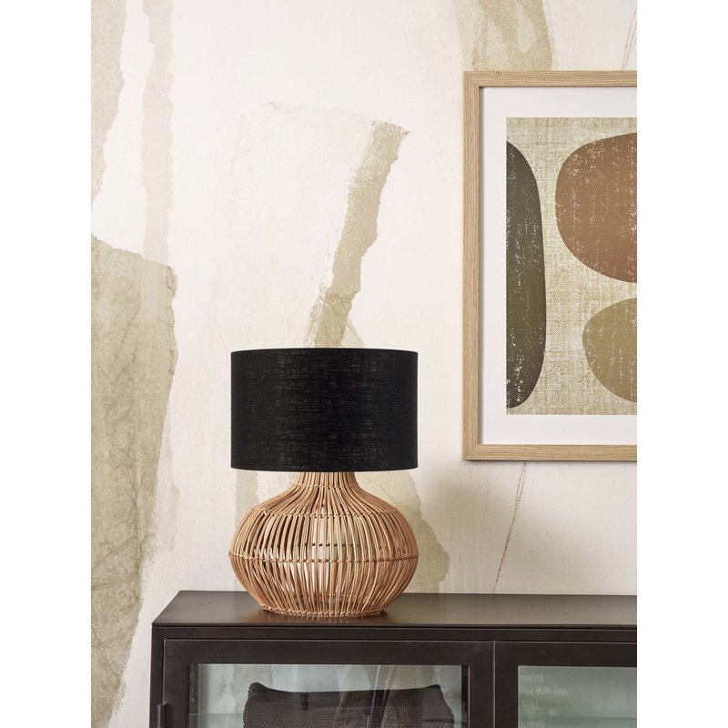 Good&Mojo-collectie Tafellamp Kalahari rotan en linnen zwart S