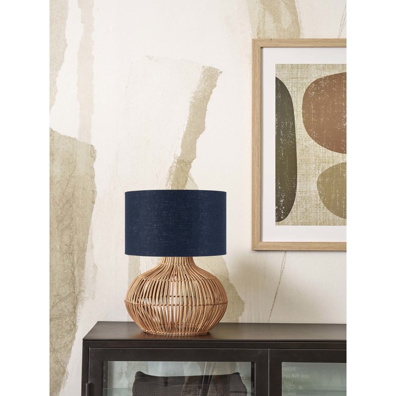 Good&Mojo-collectie Table lamp Kalahari S rattan 48cm/shade 32x20cm linen. bl.denim