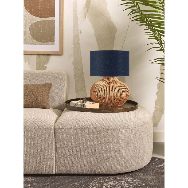 Good&Mojo-collectie Table lamp Kalahari S rattan 48cm/shade 32x20cm linen. bl.denim