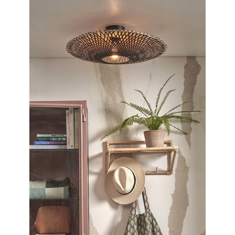 Good&Mojo-collectie Ceiling lamp Kalimantan bamboo dia.60x15cm natural/black. M
