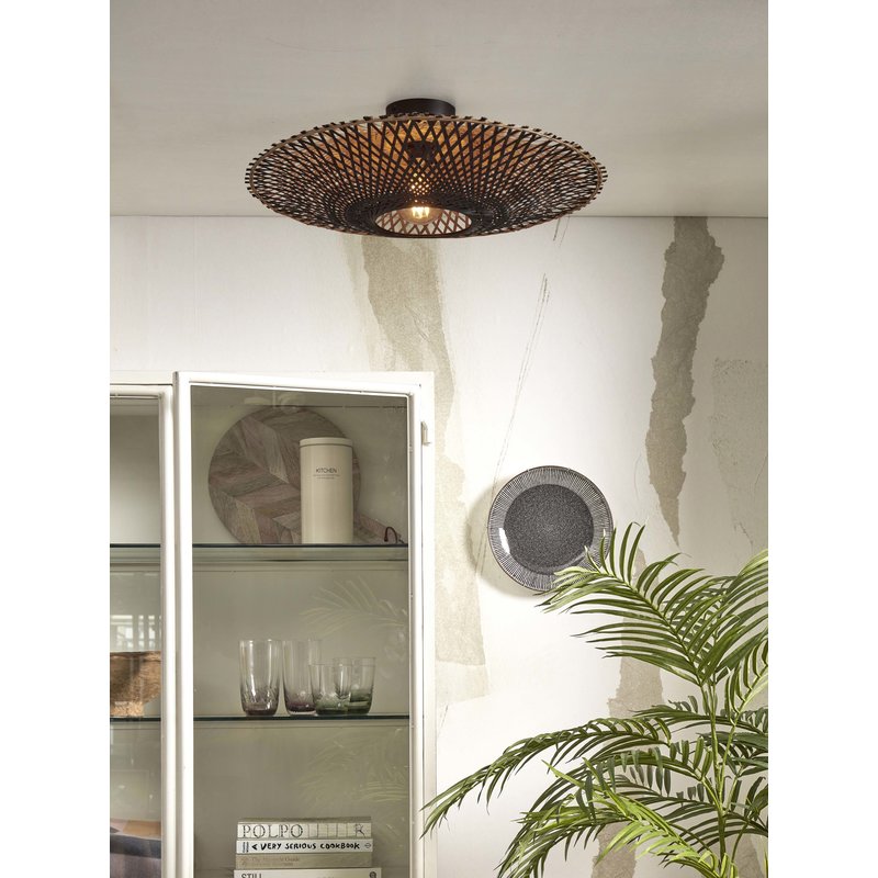 Good&Mojo-collectie Ceiling lamp Kalimantan bamboo dia.60x15cm natural/black. M