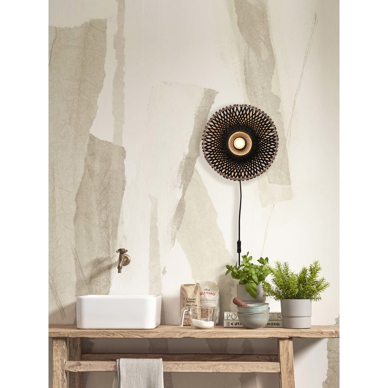 Good&Mojo-collectie Wandlamp Kalimantan bamboe zwart XS