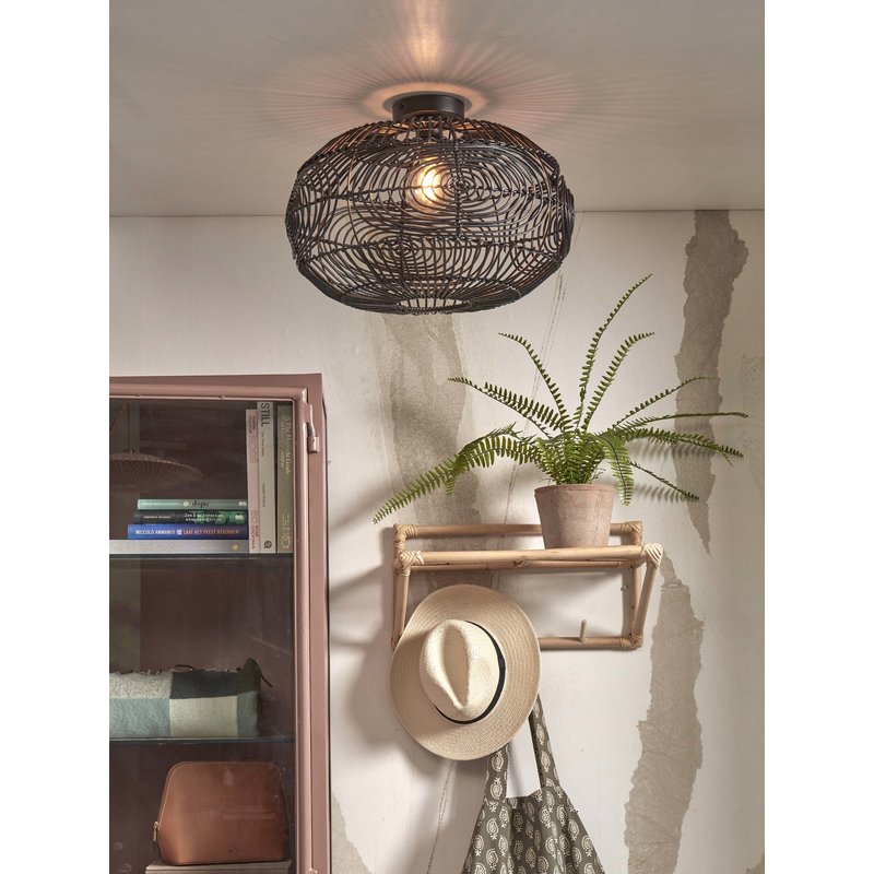 Good&Mojo-collectie Ceiling lamp Madeira rattan/ellipse dia.48xh.30cm. black