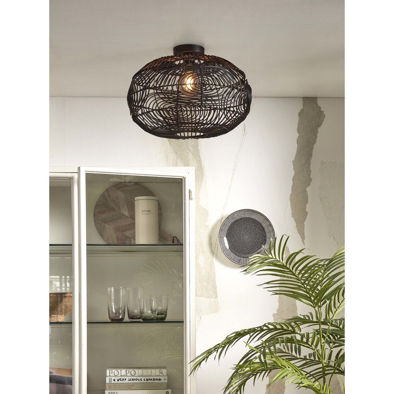 Good&Mojo-collectie Ceiling lamp Madeira rattan/ellipse dia.48xh.30cm. black