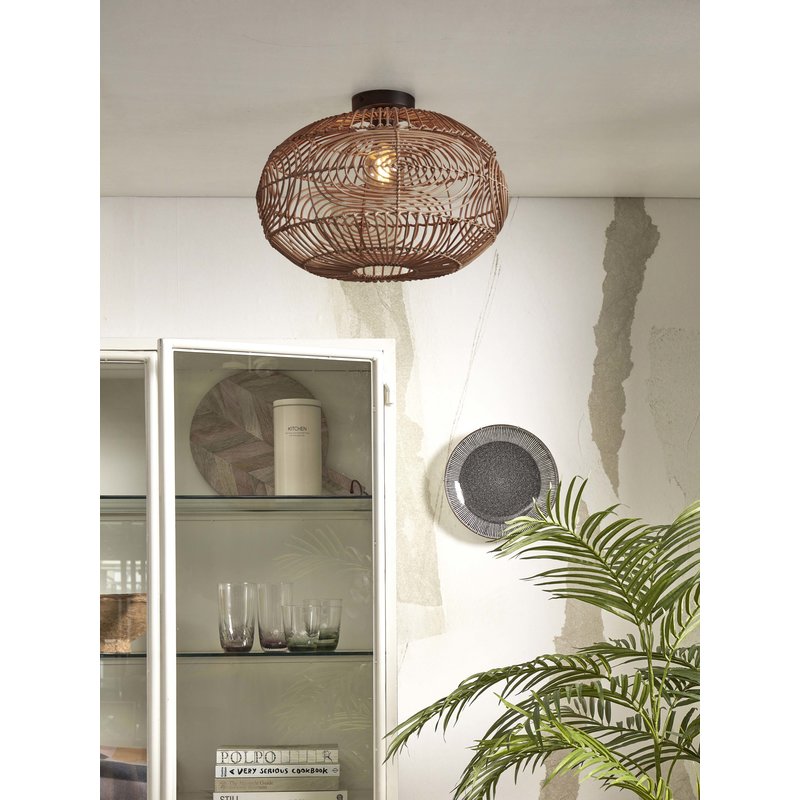Good&Mojo-collectie Ceiling lamp Madeira rattan/ellipse dia.48xh.30cm. natural