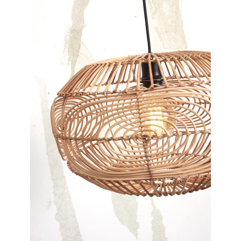 Good&Mojo-collectie Floor lamp Madeira bamboo white h.176cm/shade rattan dia.48xh.30cm. nat.