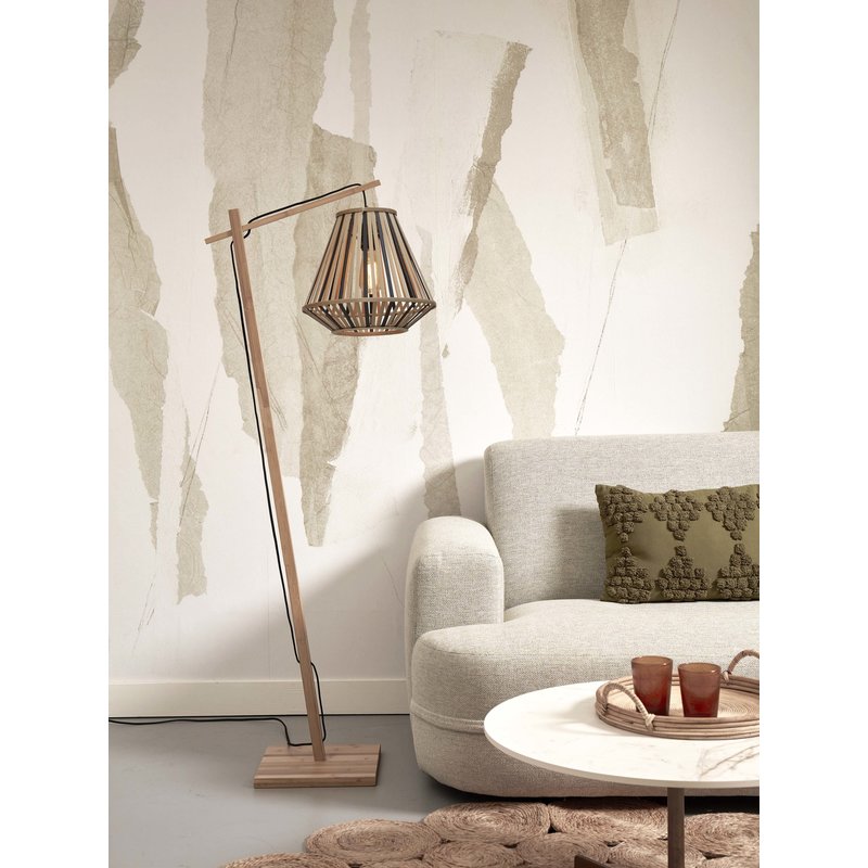 Good&Mojo-collectie Vloerlamp Merapi zwart bamboe diamond zwart/naturel S