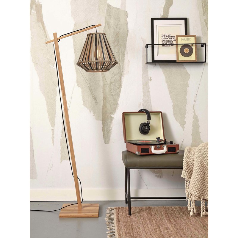 Good&Mojo-collectie Floor lamp Merapi S bamboo nat. h.150cm/shade diamond 30x30cm. bl/nat.
