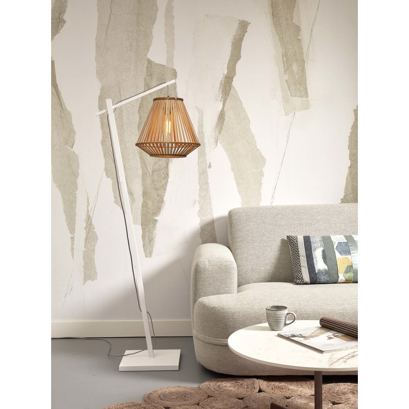 Good&Mojo-collectie Floor lamp Merapi S bamboo wh. h.150cm/shade diamond 30x30cm. nat.
