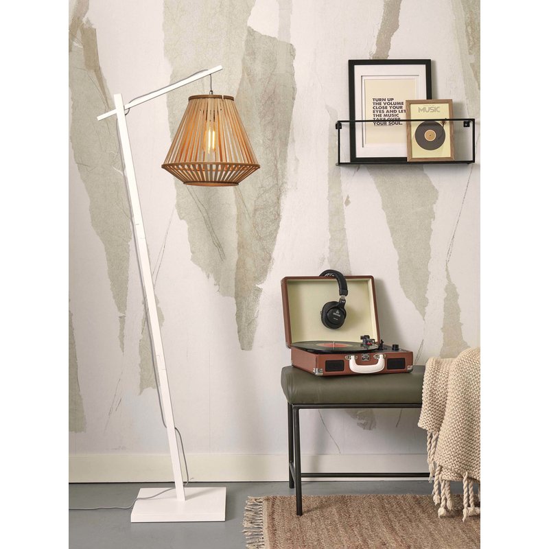 Good&Mojo-collectie Floor lamp Merapi S bamboo wh. h.150cm/shade diamond 30x30cm. nat.
